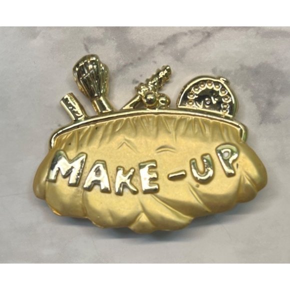 Vintage Make Up Artist Cosmetic Bag Brooch Pin 2-Tone Gift - Picture 4 of 4